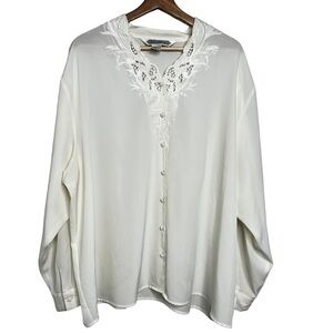 K.B. Lawrence Womens Size 4X Ivory Embroidered Long Sleeve Blouse Top Prairie
